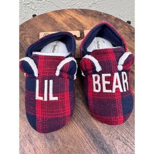 Dearfoams NEW Lil Bear Plaid Cozy Slippers Memory Foam Slip Resistant Kids 7-8